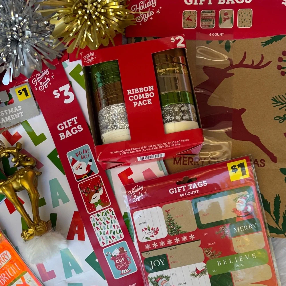 Festive Holiday Gift Bag Set with Red and Gold Accents
